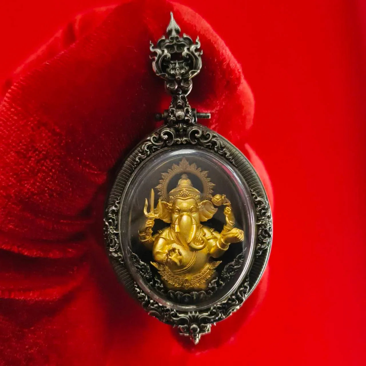 Thai Ganesh Pendant Amulet - White Satin Gold for Wisdom, Wealth, Success, and Prosperity