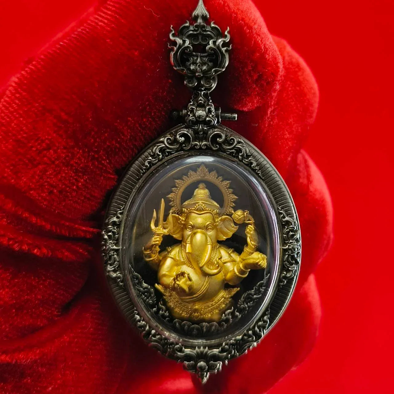 Thai Ganesh Pendant Amulet - White Satin Gold for Wisdom, Wealth, Success, and Prosperity