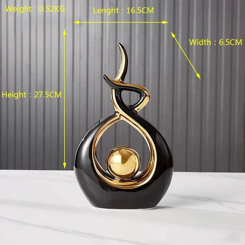 Nordic Ceramic Home Decor Figurine Set - Thai Ceramic Home Decor Figurine Set for Living Room & Interior Harmony Gold black small