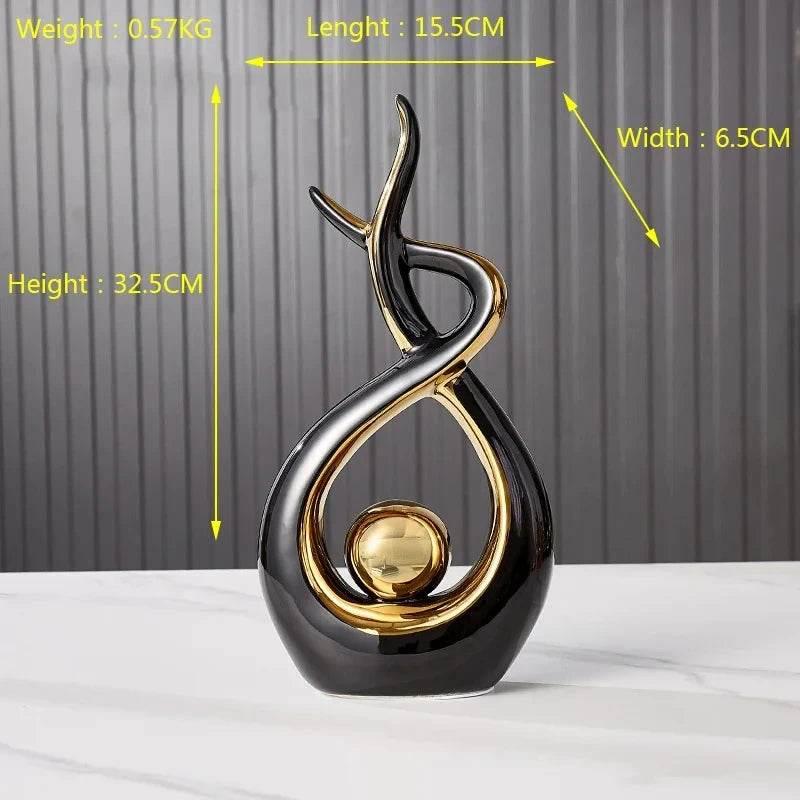 Nordic Ceramic Home Decor Figurine Set - Thai Ceramic Home Decor Figurine Set for Living Room & Interior Harmony Gold black large