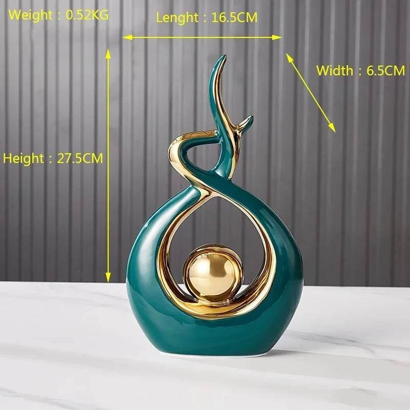 Nordic Ceramic Home Decor Figurine Set - Thai Ceramic Home Decor Figurine Set for Living Room & Interior Harmony Gold green small