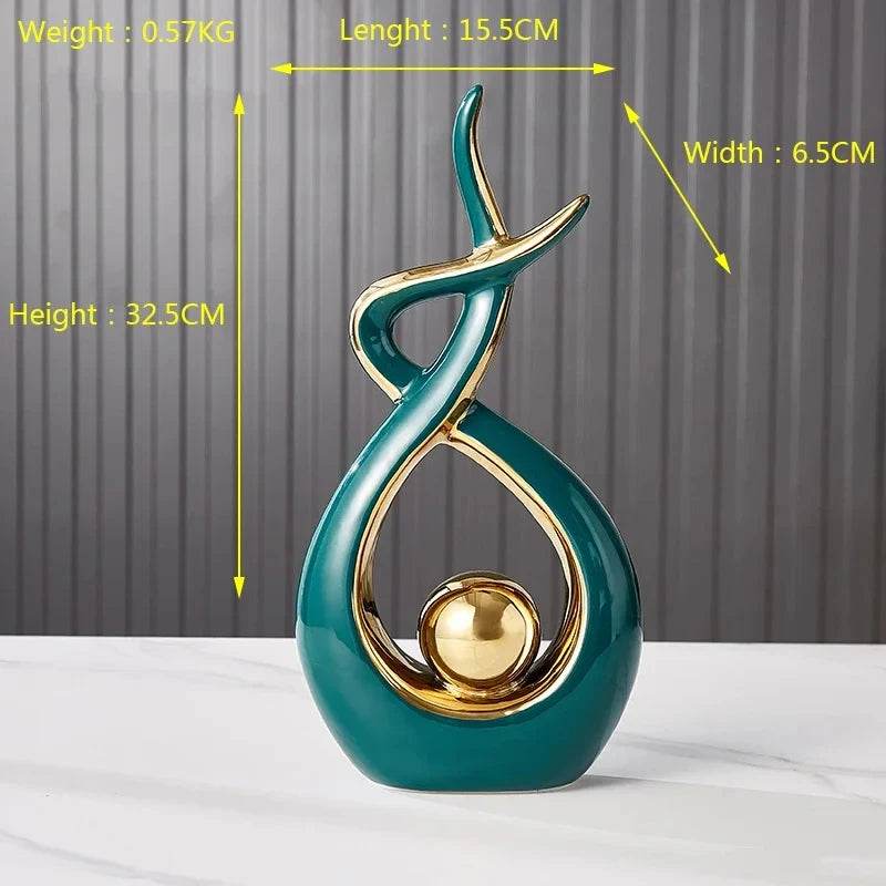 Nordic Ceramic Home Decor Figurine Set - Thai Ceramic Home Decor Figurine Set for Living Room & Interior Harmony Gold Green Large