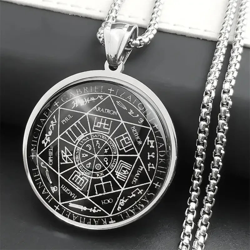 ✨ Seal of Seven Archangels Medal Necklace – Stainless Steel & Glass | Seal of Solomon Talisman | Powerful Protection Amulet | Gothic Unisex Jewelry