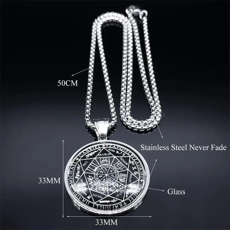 ✨ Seal of Seven Archangels Medal Necklace – Stainless Steel & Glass | Seal of Solomon Talisman | Powerful Protection Amulet | Gothic Unisex Jewelry