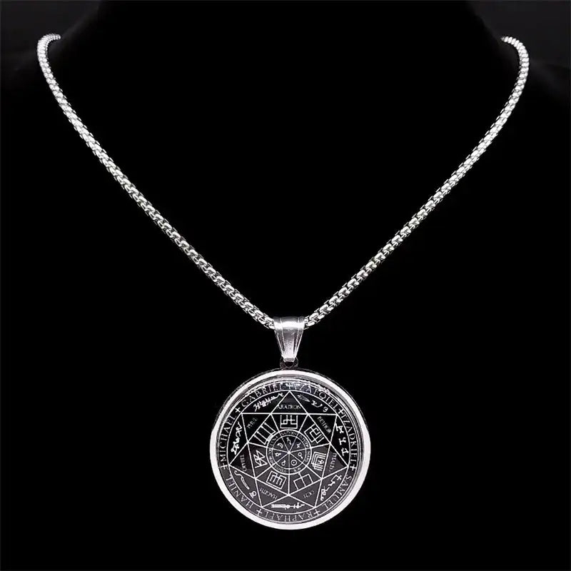 ✨ Seal of Seven Archangels Medal Necklace – Stainless Steel & Glass | Seal of Solomon Talisman | Powerful Protection Amulet | Gothic Unisex Jewelry