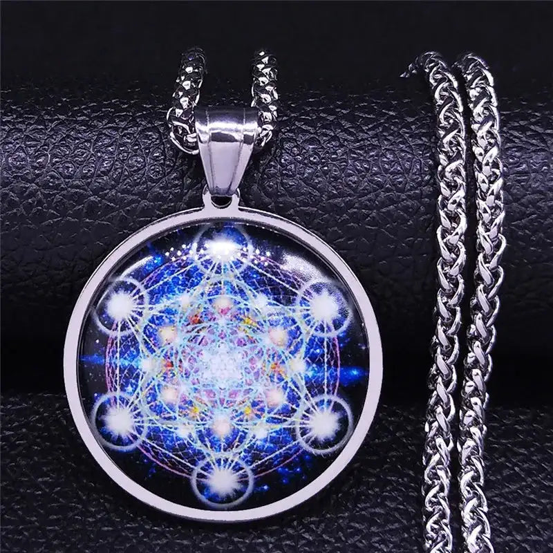 ✨ Seal of Seven Archangels Medal Necklace – Stainless Steel & Glass | Seal of Solomon Talisman | Powerful Protection Amulet | Gothic Unisex Jewelry B 60cm HL SR