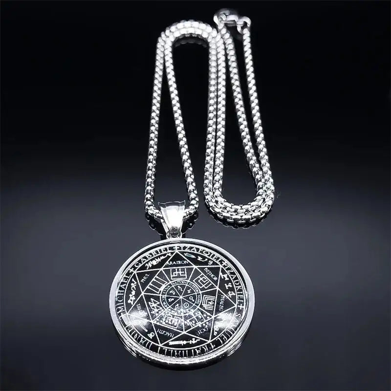 ✨ Seal of Seven Archangels Medal Necklace – Stainless Steel & Glass | Seal of Solomon Talisman | Powerful Protection Amulet | Gothic Unisex Jewelry