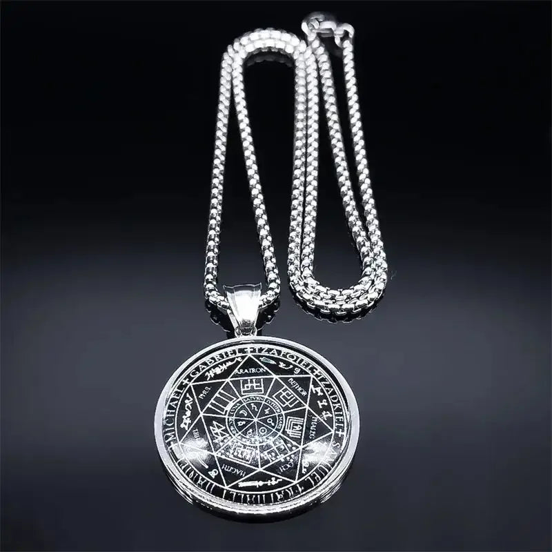 ✨ Seal of Seven Archangels Medal Necklace – Stainless Steel & Glass | Seal of Solomon Talisman | Powerful Protection Amulet | Gothic Unisex Jewelry