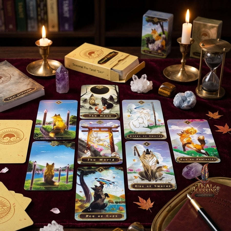 ✨ Seasonal Fox Tarot Cards: Family Gathering Card Game Mysterious Divination Oracle Board Playing Table Games For Beginners Thai Blessing Co By RURUECHA
