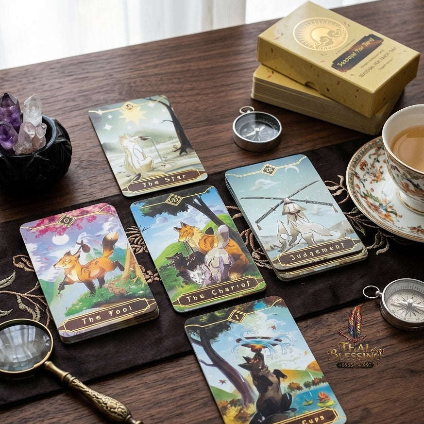 ✨ Seasonal Fox Tarot Cards: Family Gathering Card Game Mysterious Divination Oracle Board Playing Table Games For Beginners Thai Blessing Co By RURUECHA