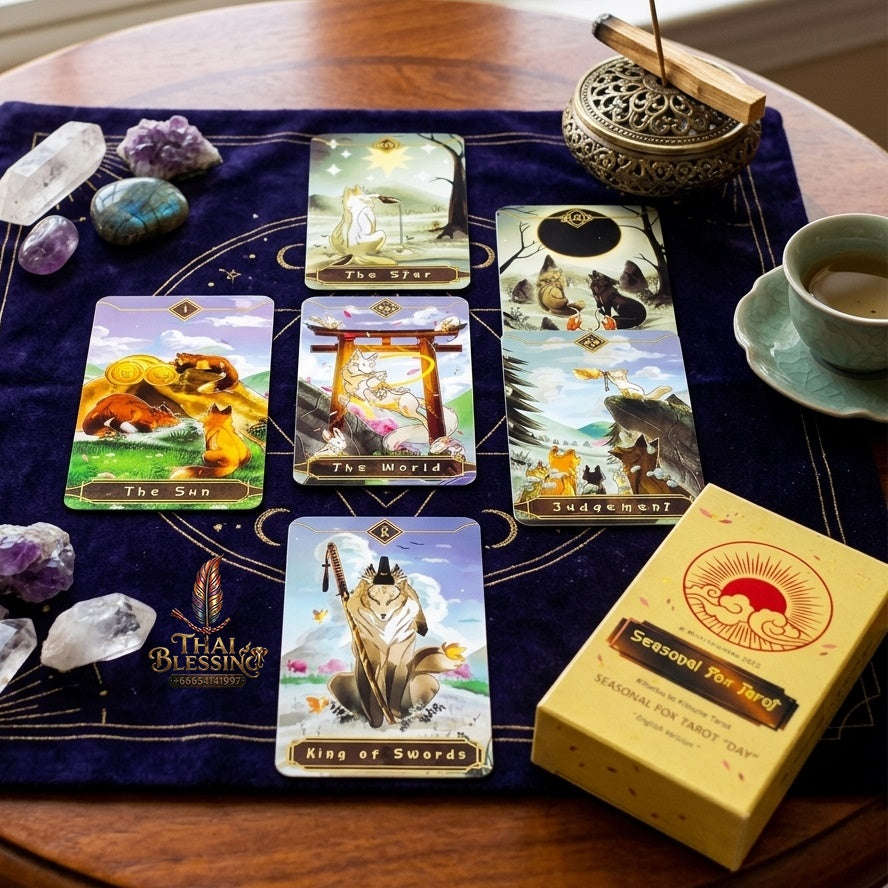 ✨ Seasonal Fox Tarot Cards: Family Gathering Card Game Mysterious Divination Oracle Board Playing Table Games For Beginners Thai Blessing Co By RURUECHA