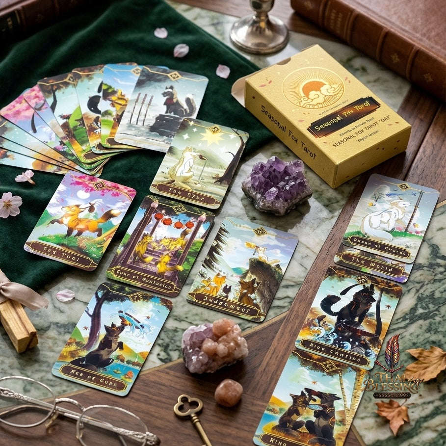 ✨ Seasonal Fox Tarot Cards: Family Gathering Card Game Mysterious Divination Oracle Board Playing Table Games For Beginners Thai Blessing Co By RURUECHA