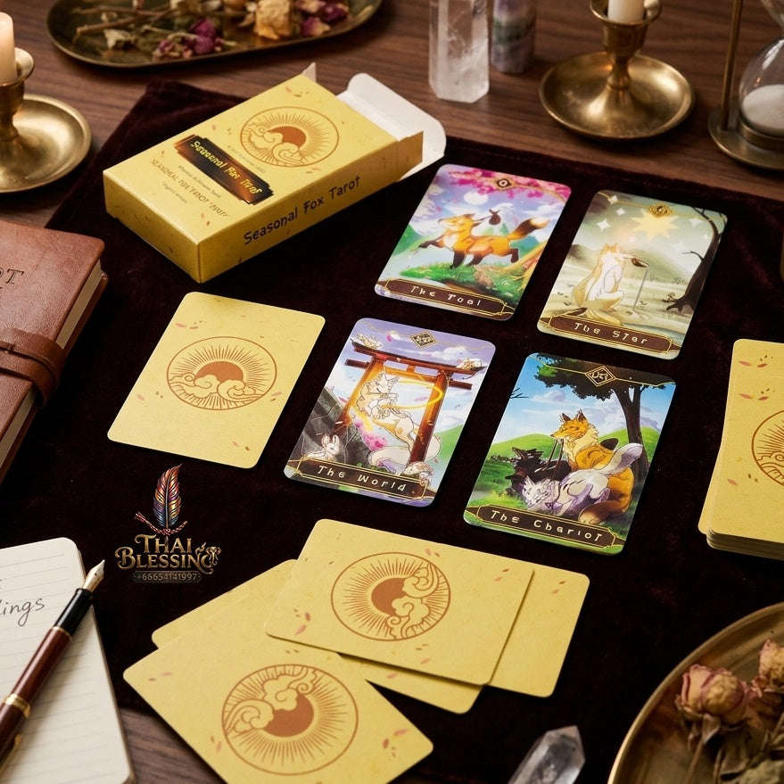 ✨ Seasonal Fox Tarot Cards: Family Gathering Card Game Mysterious Divination Oracle Board Playing Table Games For Beginners Thai Blessing Co By RURUECHA