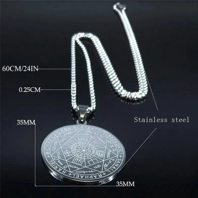 ✨ Seven Angels Medal Stainless Steel Glass Necklace – Divine Protection Talisman | Solomon & Saint Michael Pendant | Couple Party Jewelry Gifts