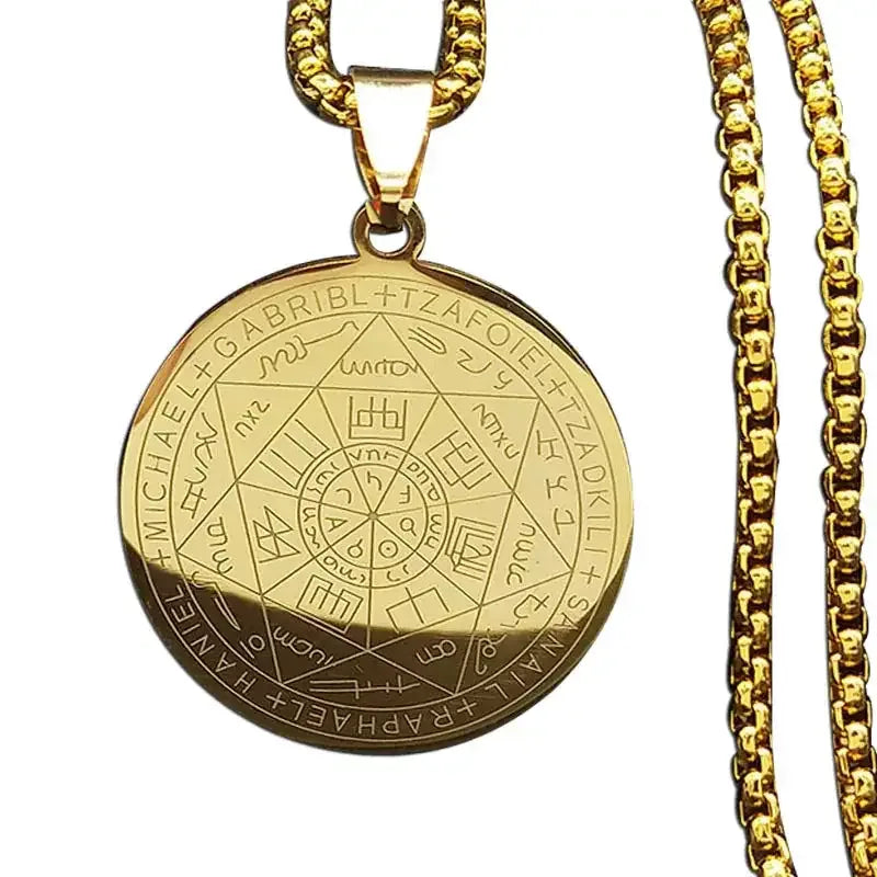 ✨ Seven Angels Medal Stainless Steel Glass Necklace – Divine Protection Talisman | Solomon & Saint Michael Pendant | Couple Party Jewelry Gifts