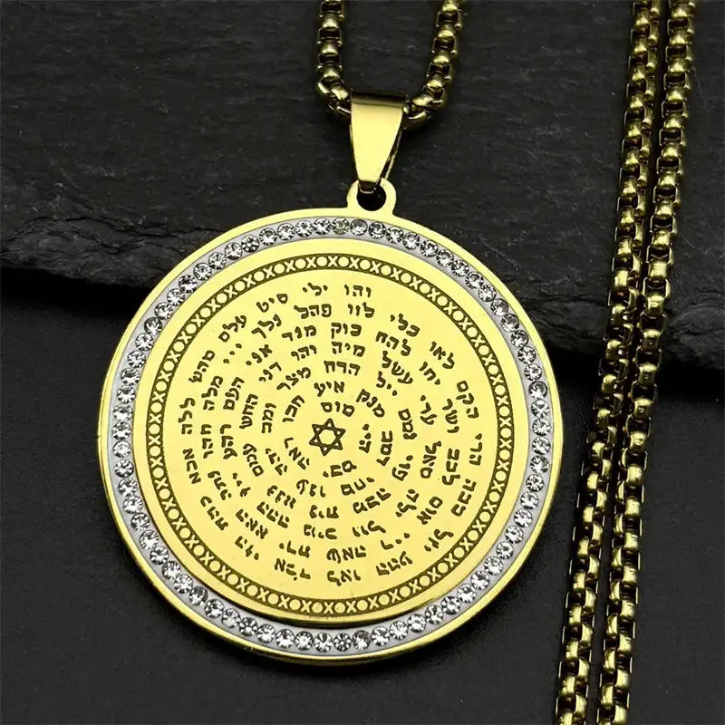 ✨ Seven Archangels Medal Angel Necklace – Stainless Steel | Seal of Solomon Protection Pendant | Unisex Spiritual Jewelry C 60cm BOX GD