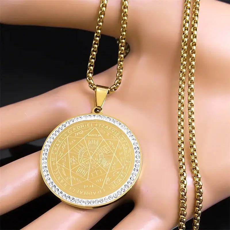 ✨ Seven Archangels Medal Angel Necklace – Stainless Steel | Seal of Solomon Protection Pendant | Unisex Spiritual Jewelry