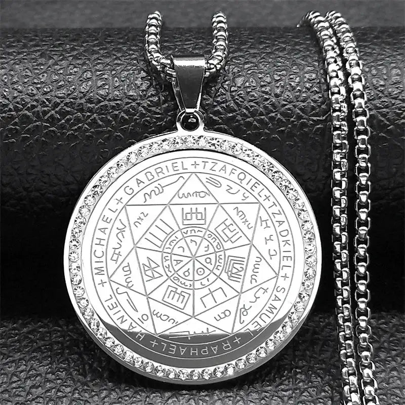 ✨ Seven Archangels Medal Angel Necklace – Stainless Steel | Seal of Solomon Protection Pendant | Unisex Spiritual Jewelry 60cm BOX SR