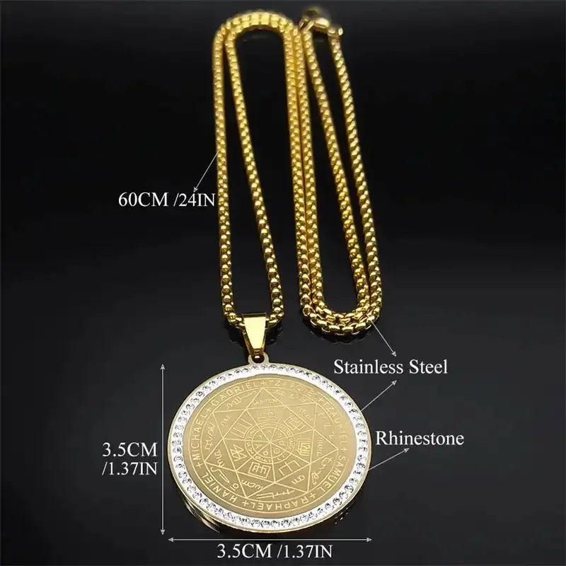 ✨ Seven Archangels Medal Angel Necklace – Stainless Steel | Seal of Solomon Protection Pendant | Unisex Spiritual Jewelry