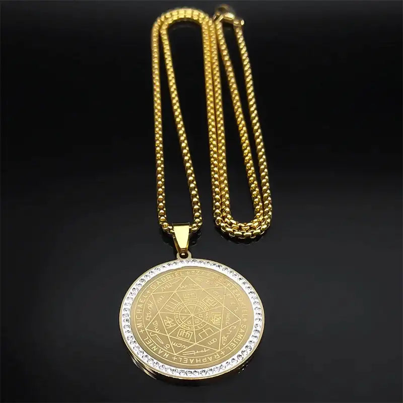 ✨ Seven Archangels Medal Angel Necklace – Stainless Steel | Seal of Solomon Protection Pendant | Unisex Spiritual Jewelry