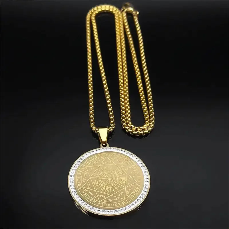 ✨ Seven Archangels Medal Angel Necklace – Stainless Steel | Seal of Solomon Protection Pendant | Unisex Spiritual Jewelry