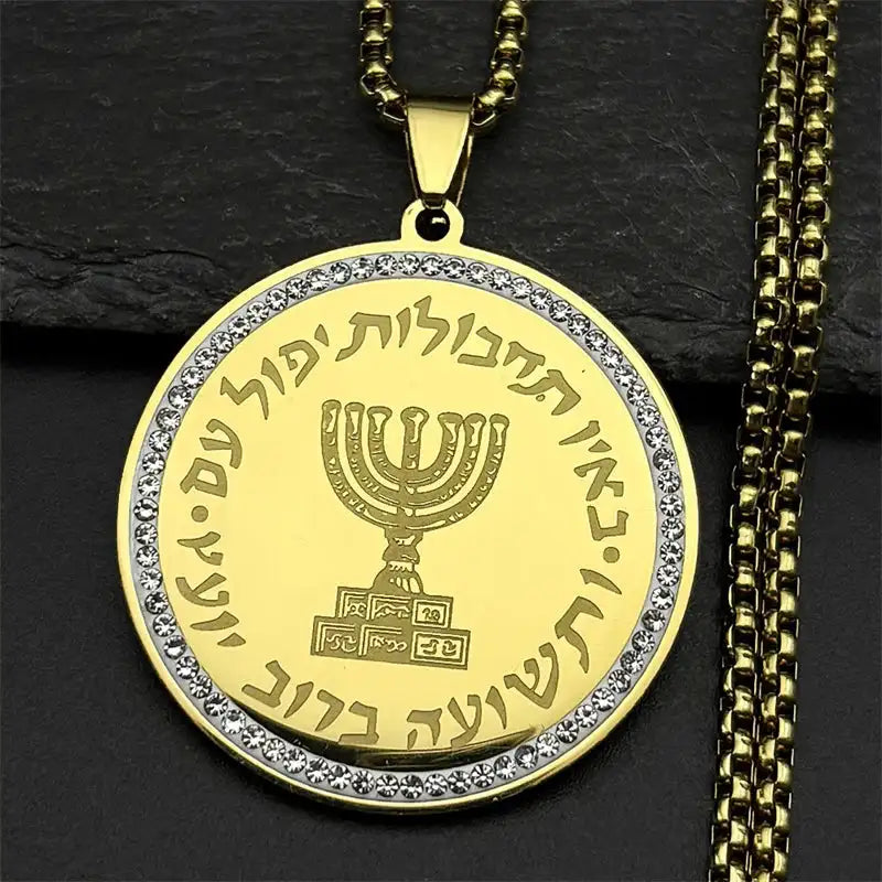 ✨ Seven Archangels Medal Angel Necklace – Stainless Steel | Seal of Solomon Protection Pendant | Unisex Spiritual Jewelry A 60cm BOX GD