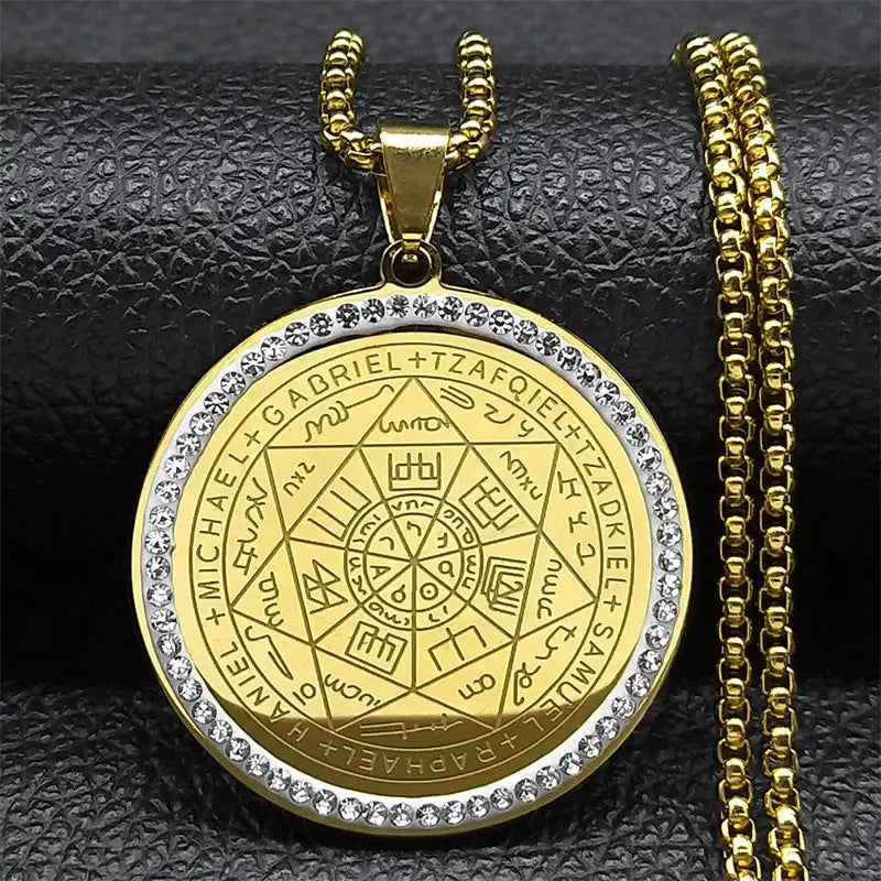 ✨ Seven Archangels Medal Angel Necklace – Stainless Steel | Seal of Solomon Protection Pendant | Unisex Spiritual Jewelry 60cm BOX GD