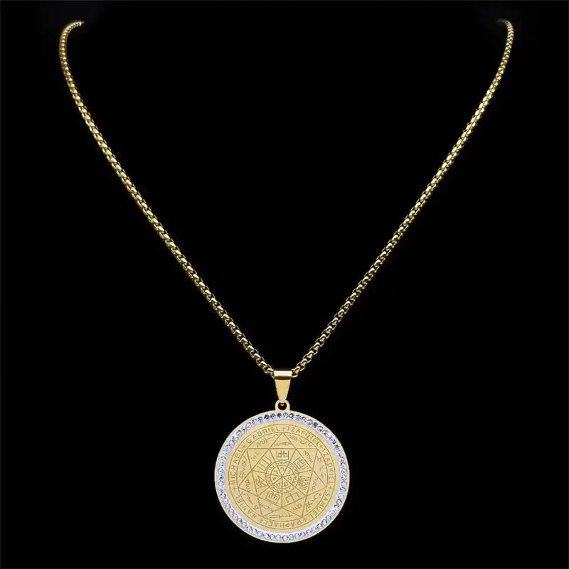 ✨ Seven Archangels Medal Angel Necklace – Stainless Steel | Seal of Solomon Protection Pendant | Unisex Spiritual Jewelry