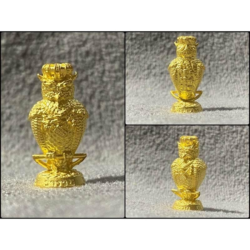 Hoot of Wealth Owl Amulet for Prosperity & Fortune | Consecrated by Luangpu Maen Phuriyanano, Khao Chan Temple, Phetchabun Gold plated shoulder