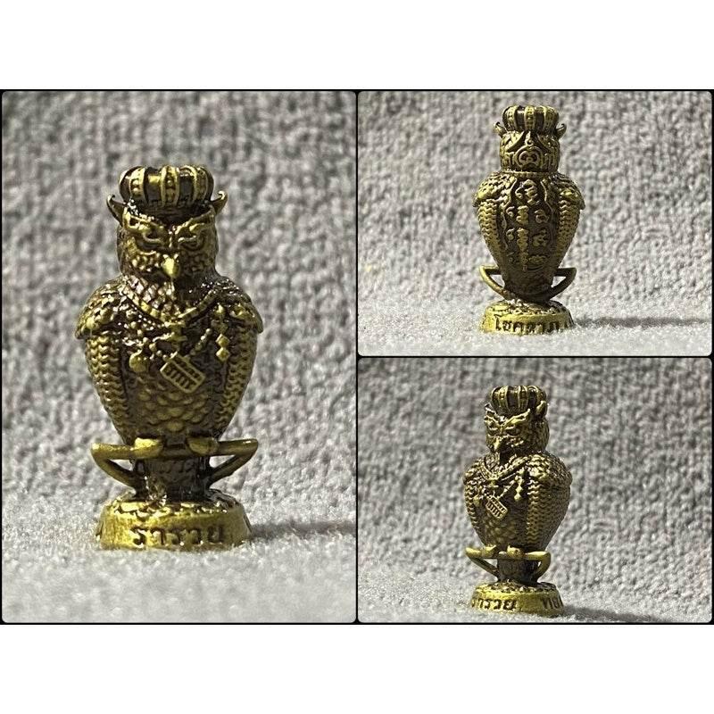 Hoot of Wealth Owl Amulet for Prosperity & Fortune | Consecrated by Luangpu Maen Phuriyanano, Khao Chan Temple, Phetchabun Antique gold fuse