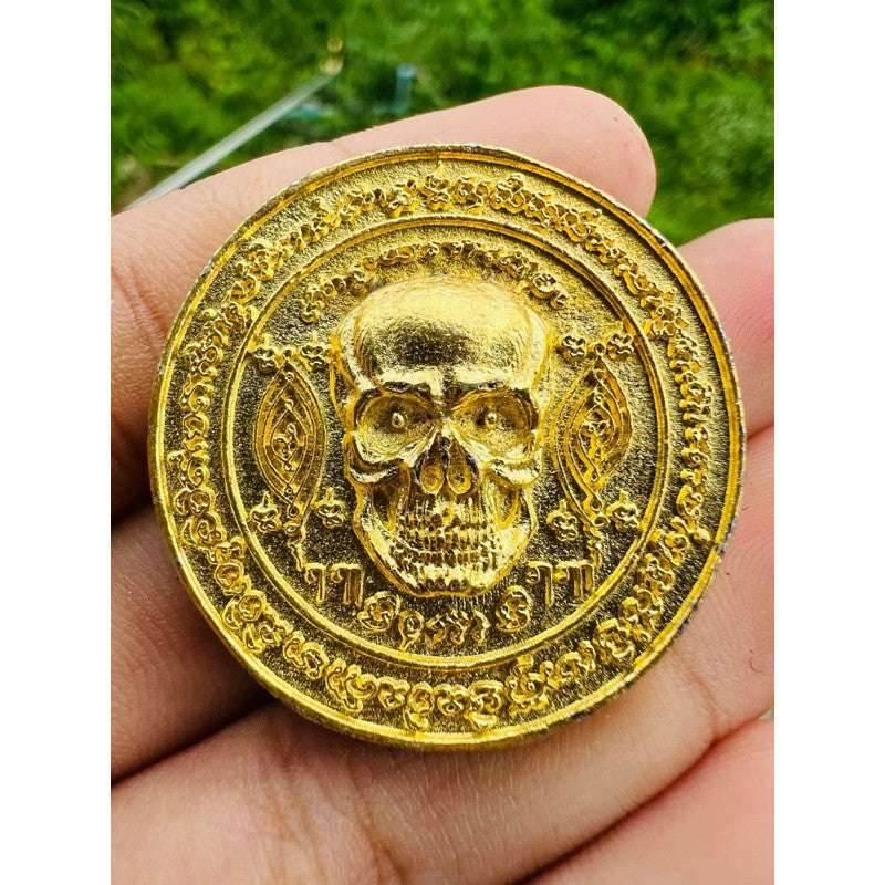 Prai Whisper Coin Amulet - Ultimate Wealth Attraction, Spiritual Armor, and Daily Protection Gold plated metal