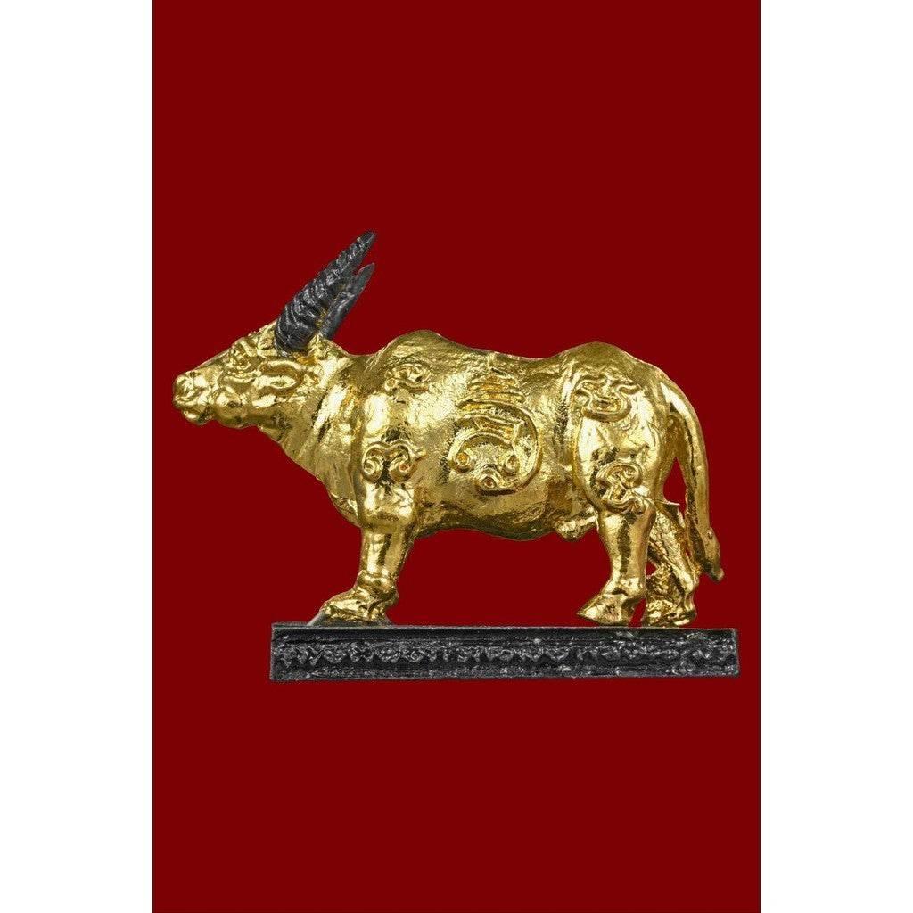 Mystic Tiger-Ox Amulet for Supreme Power and Prosperity from Wat Naitao Gold plated cow
