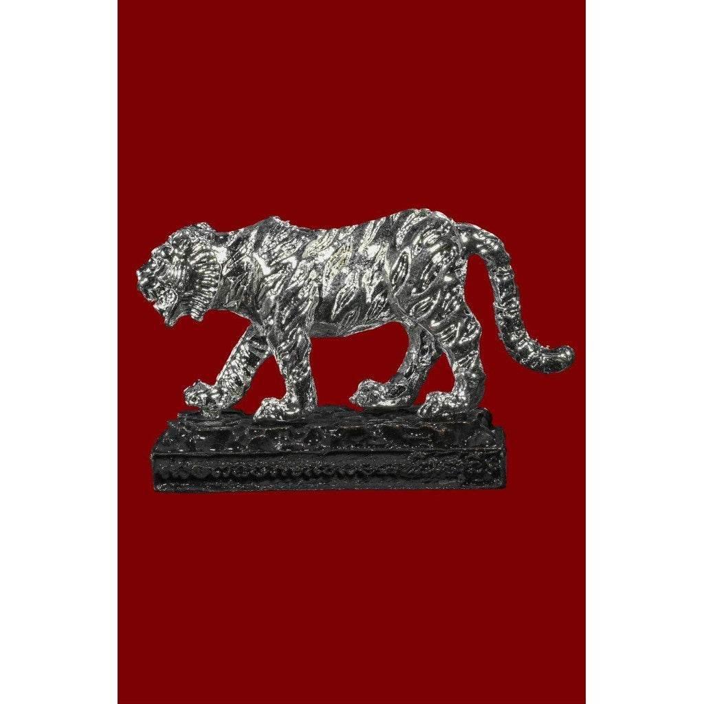 Mystic Tiger-Ox Amulet for Supreme Power and Prosperity from Wat Naitao Silver plated tiger