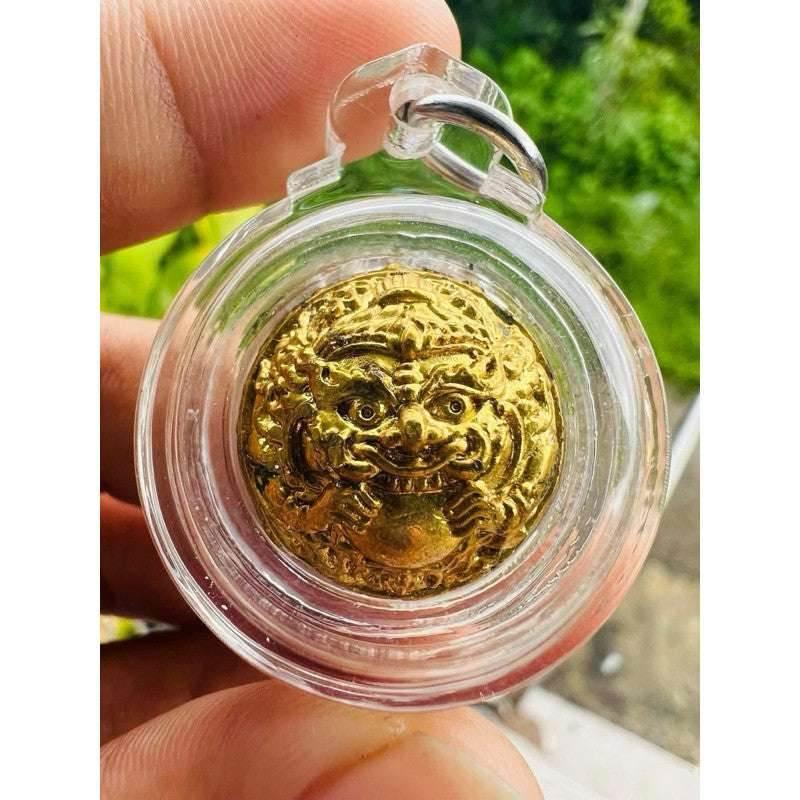 Supreme Mercury Amulet - First Edition Khao Or Rahu & Hanuman Unity Talisman for Ultimate Protection, Spiritual Alertness, and Fast Fortune Boost Gold plated frame
