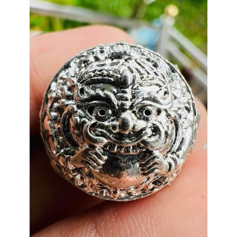 Supreme Mercury Amulet - First Edition Khao Or Rahu & Hanuman Unity Talisman for Ultimate Protection, Spiritual Alertness, and Fast Fortune Boost Silver plated lead