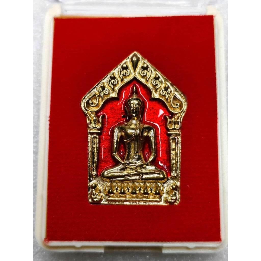 Sacred Khun Paen Amulet with Sleeping Tiger by Luang Por Prasoot, Wat Nai Tao, Trang - Magnet for Charm, Wealth, and Power Gold plated with red enamel