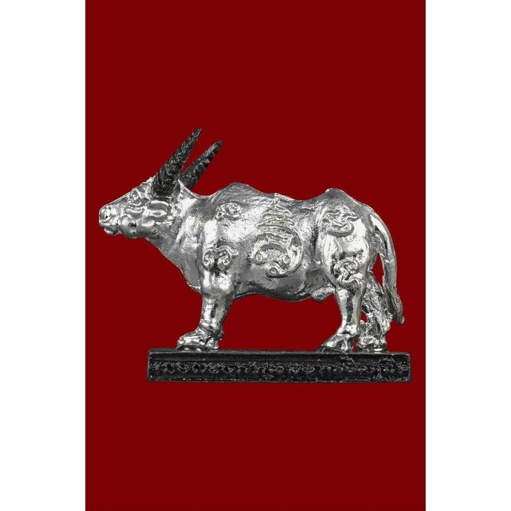 Mystic Tiger-Ox Amulet for Supreme Power and Prosperity from Wat Naitao Silver plated cow