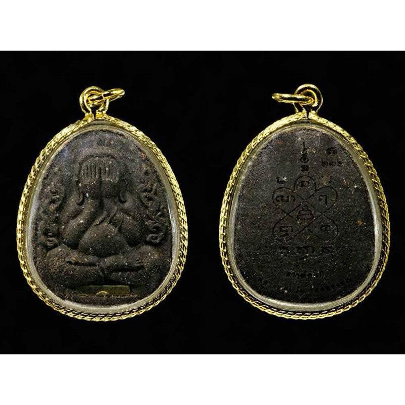 Phra Pidta Maha Lap Amulet by Luang Phor Whan, Wat Khlong Khun – Supreme Protection & Universal Wealth Framed in micron gold