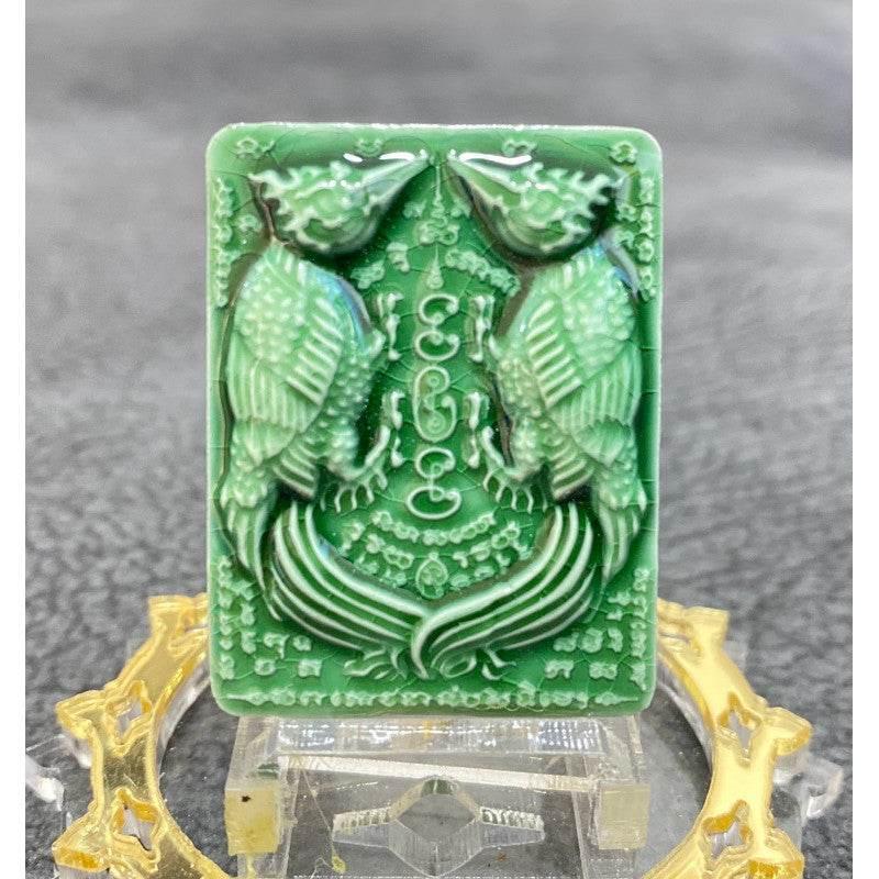 Thep Sarika Sitthichok Charm - Phor Than Nuan, Wat Saihra | Ultimate Attraction, Prosperity & Charm Amulet Green coating