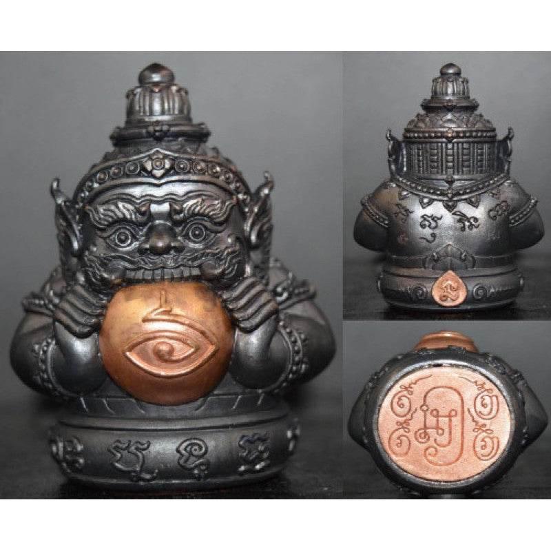 Phra Rahu Amulet - Authentic Destiny-Reversing Amulet by Master Subin Nah Na Thong from Wat Lad Pladuk Black Meat Red Moon