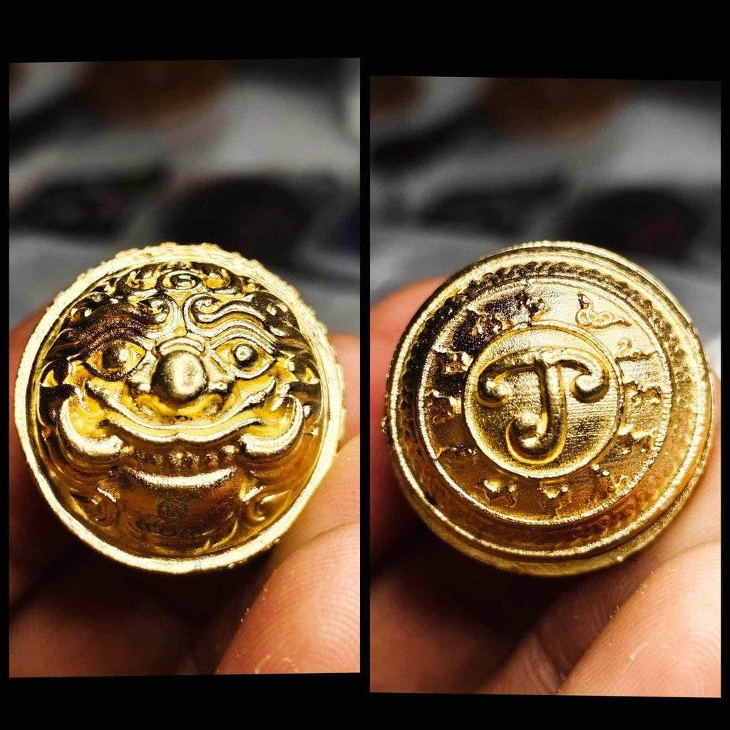 Mercury Ball Amulet by Luang Pu Klom – First Mold for Wealth Boosting and Spiritual Protection Antique gold plated