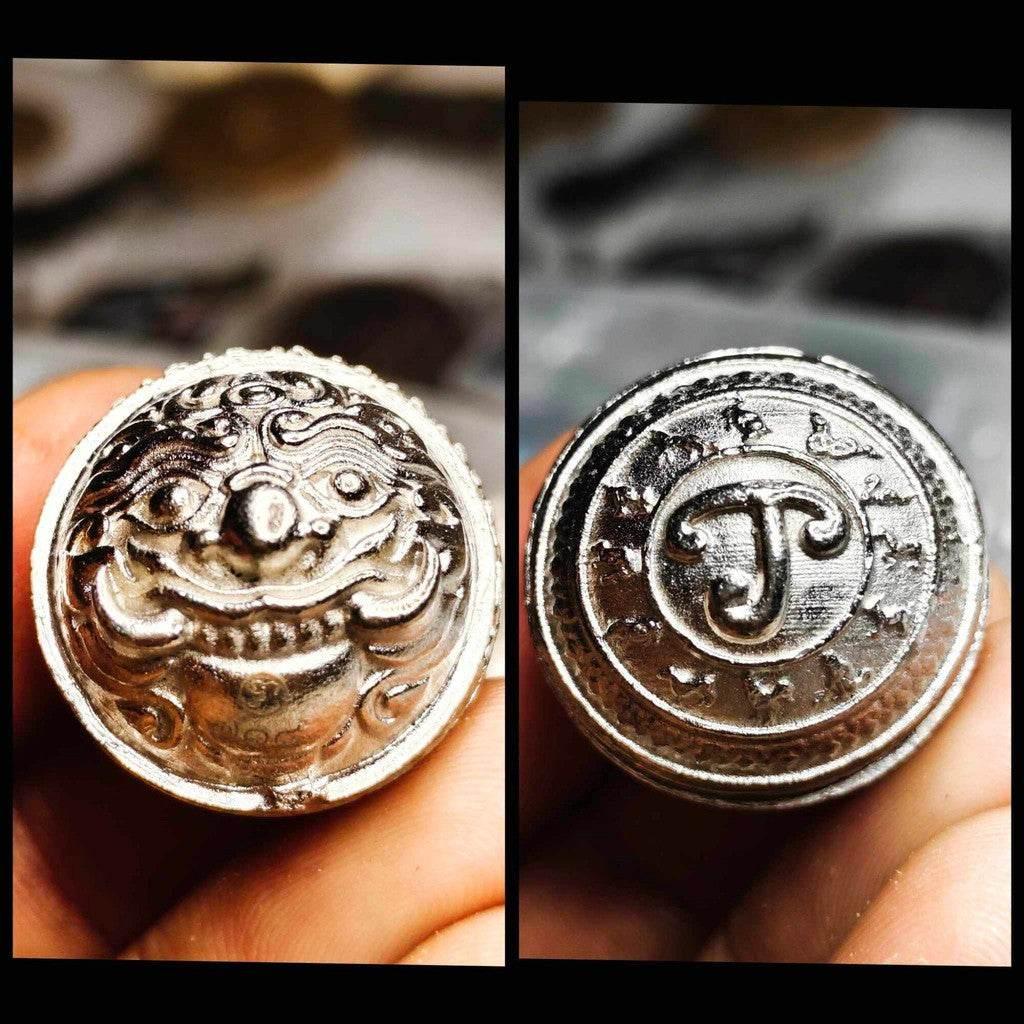 Mercury Ball Amulet by Luang Pu Klom – First Mold for Wealth Boosting and Spiritual Protection Antique silver plated