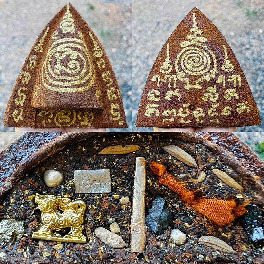 Plan Tai Boran – Sacred 5-Inch Plowshare Amulet by Luang Pu Im, Wat Thung Na Mai (First Edition, Silver Takrut &amp; Singh Carving) - Thai Blessing Co