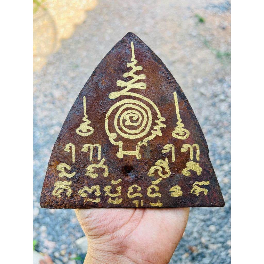 Plan Tai Boran – Sacred 5-Inch Plowshare Amulet by Luang Pu Im, Wat Thung Na Mai (First Edition, Silver Takrut &amp; Singh Carving) - Thai Blessing Co