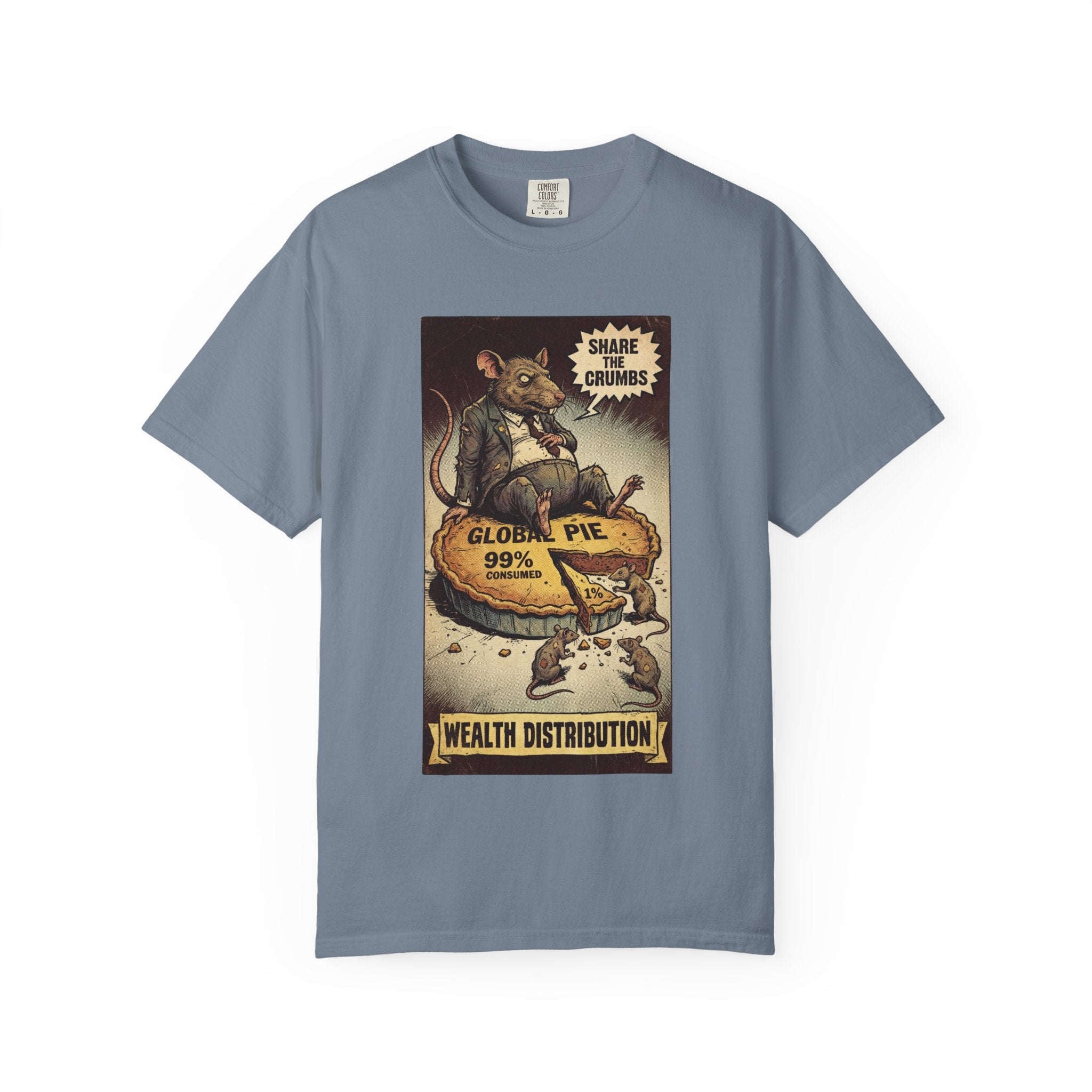 Share The Crumbs Shirt, Wealth Distribution Satire Tee, Vintage Capitalism Political Graphic, Social Justice Streetwear, Anti-Greed Rat Gift Blue Jean