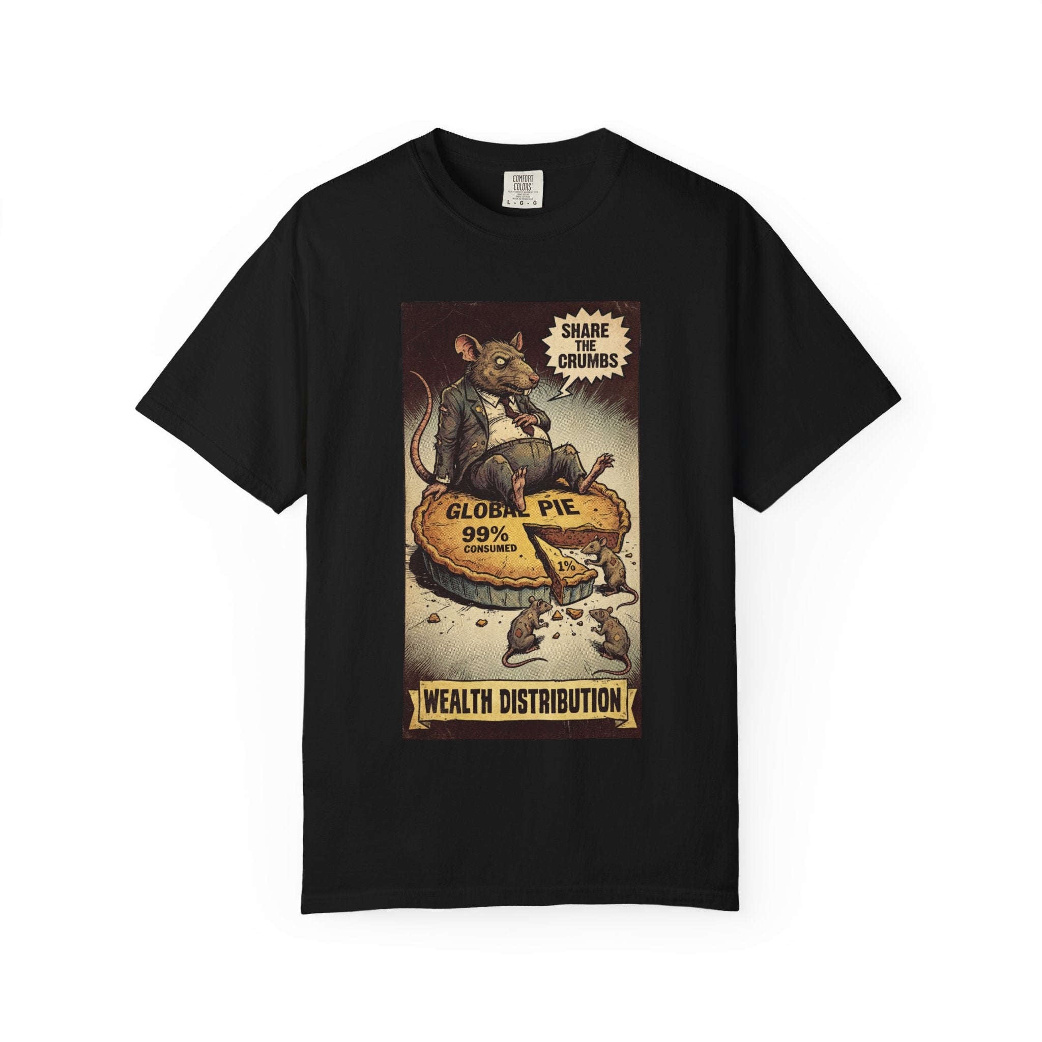 Share The Crumbs Shirt, Wealth Distribution Satire Tee, Vintage Capitalism Political Graphic, Social Justice Streetwear, Anti-Greed Rat Gift Black