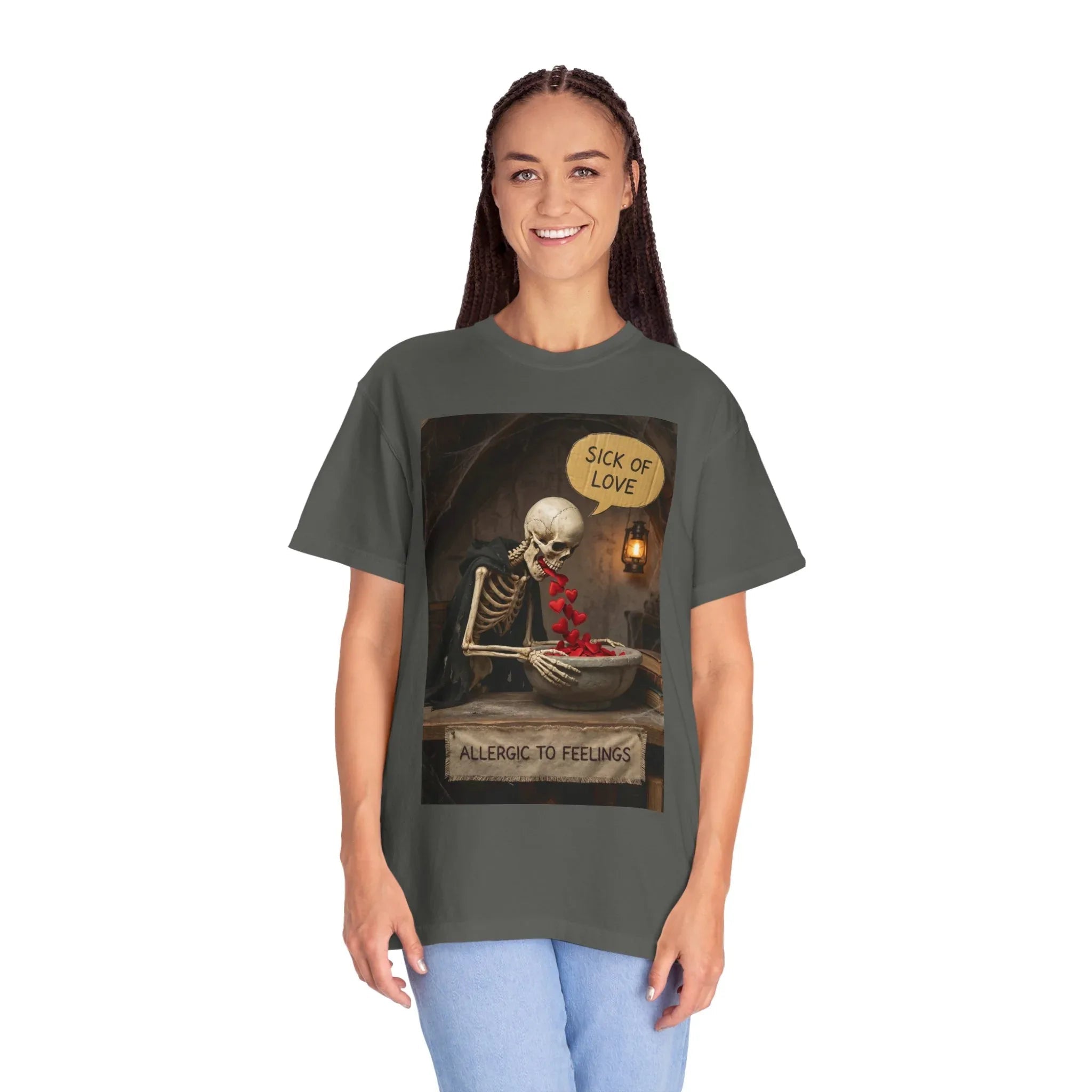 Sick of Love" Allergic To Feelings Vintage Skeleton T-Shirt - Premium Dark Humor Apparel