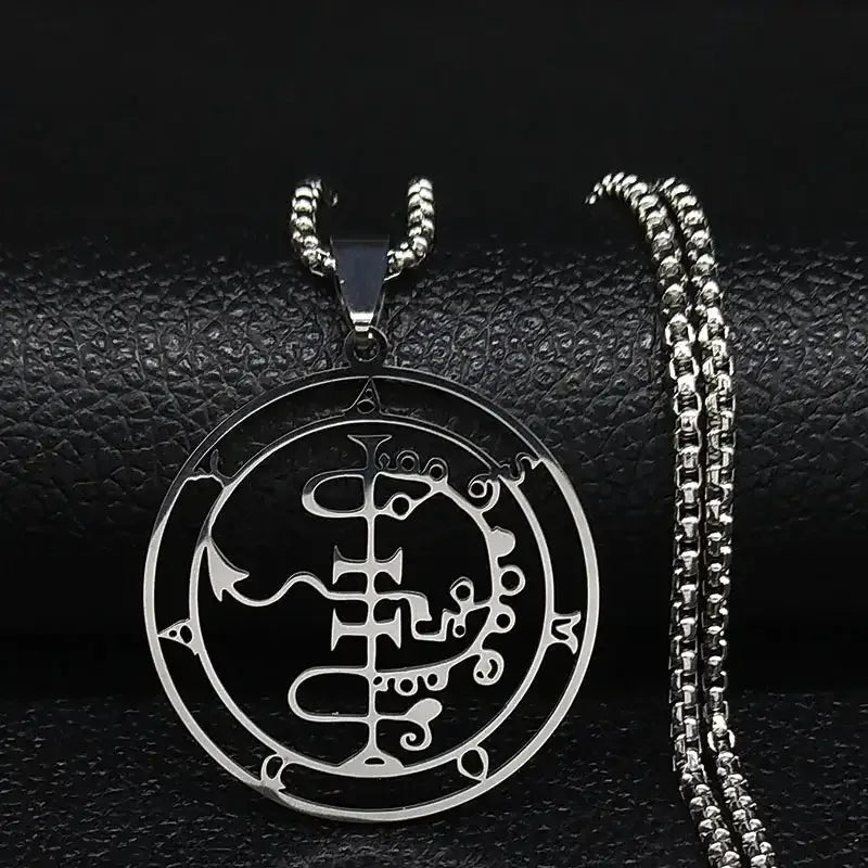 🔥 Sigil of Lucifer Stainless Steel Necklace – Satanic Symbol | Asmoday Lazer Key & Baphomet Stamp | Occult Power Amulet Jewelry for Spiritual Seekers