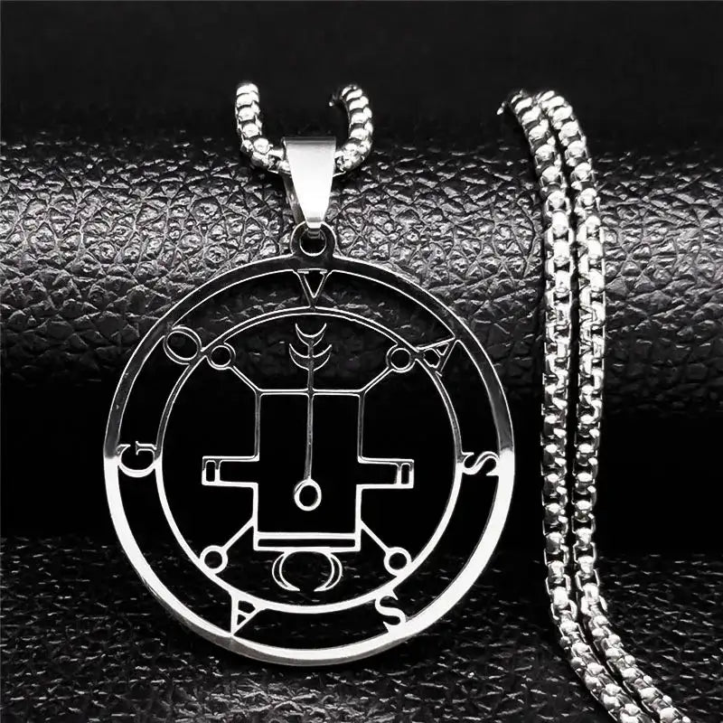 🔥 Sigil of Lucifer Stainless Steel Necklace – Satanic Symbol | Asmoday Lazer Key & Baphomet Stamp | Occult Power Amulet Jewelry for Spiritual Seekers Vassago 50 BOX SR