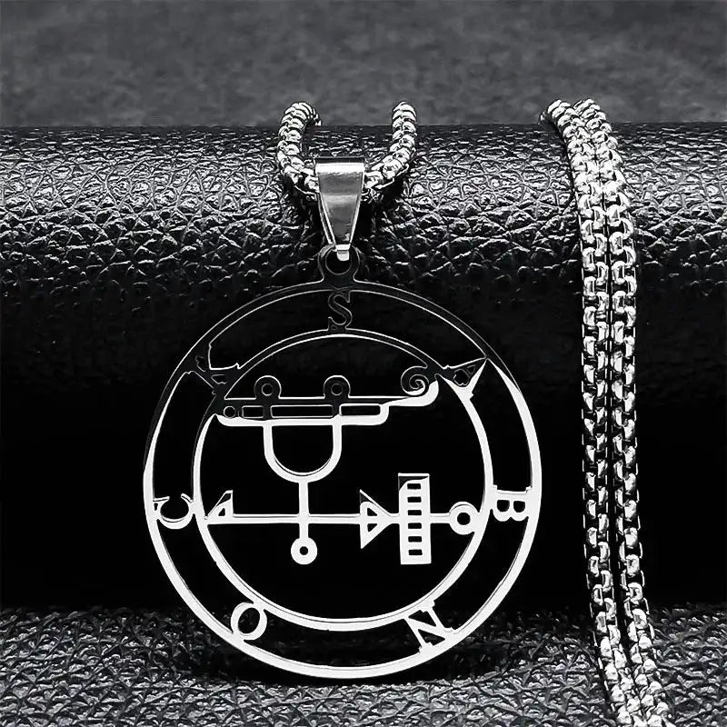 🔥 Sigil of Lucifer Stainless Steel Necklace – Satanic Symbol | Asmoday Lazer Key & Baphomet Stamp | Occult Power Amulet Jewelry for Spiritual Seekers Sabnock 50 BOX SR